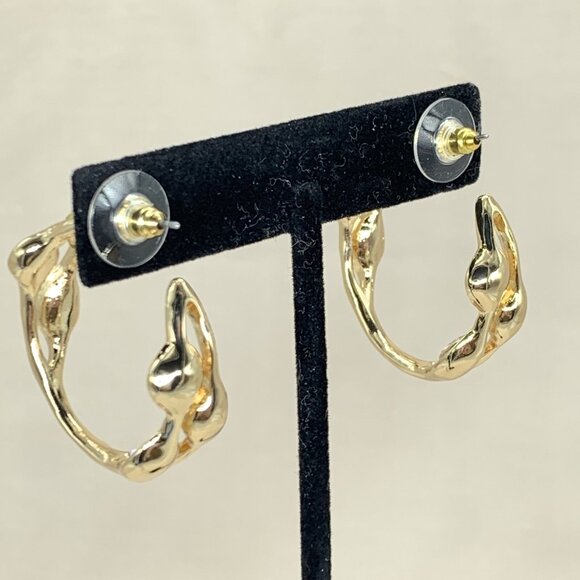 R J RJ Graziano Hoop Earrings Crystal Inside Out Glow On Gold Tone Warm Color - Picture 5 of 8